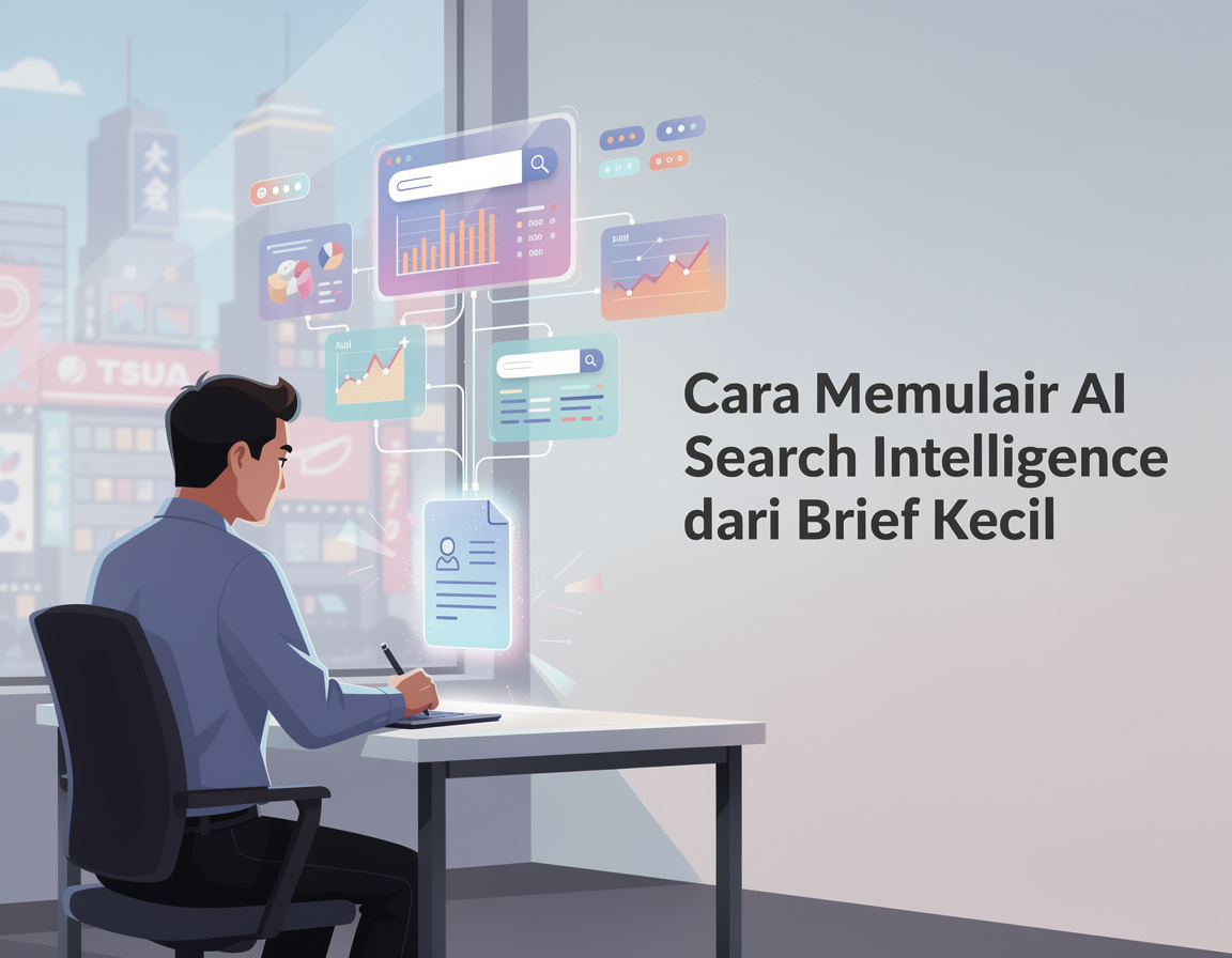 Ilustrasi tokyo138 cara memulai ai search intelligence dari brief kecil untuk AI Search dan Content Intelligence